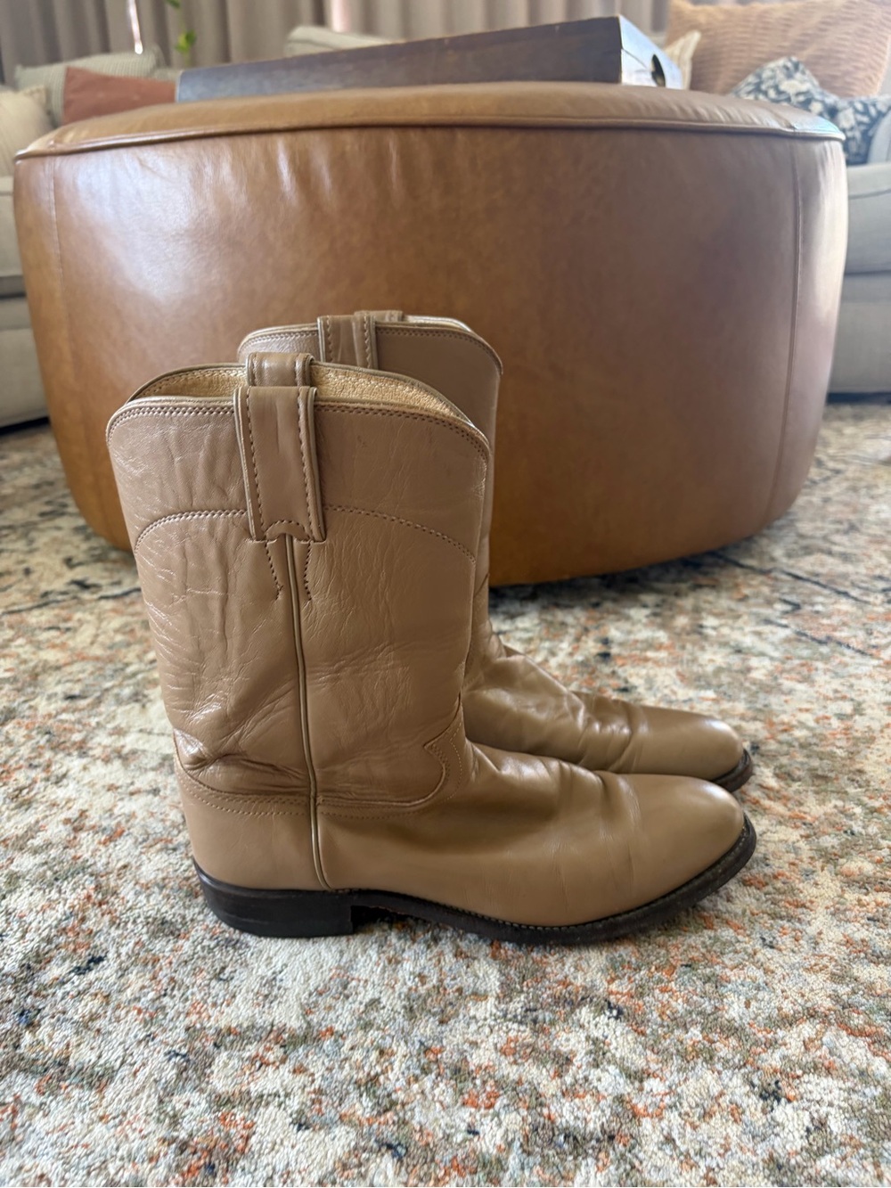 Vintage Justin Roper Boots Men’s 8.5D Tan Leather Western Cowboy Boots - Picture 4 of 11
